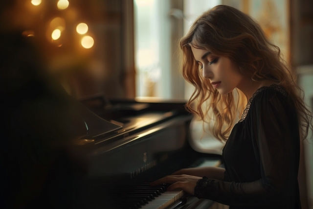 ピアノを弾く女性の画像
