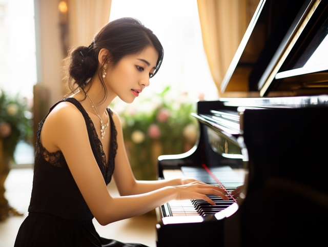 ピアノを弾く女性の画像