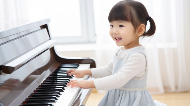 ピアノを練習する幼児の女の子の画像
